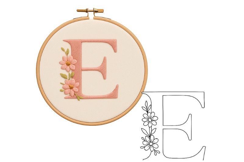 Molde floral da letra M para bordado à mão, para imprimir em PDF e usar no tecido