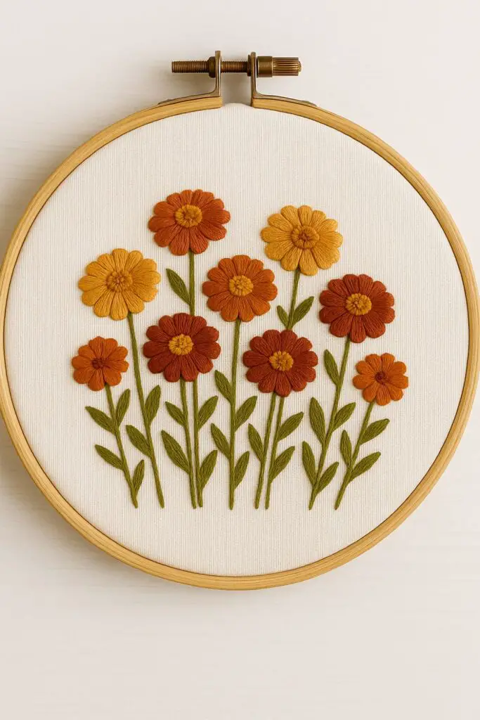 Aster embroidery purple fall flower hoop
