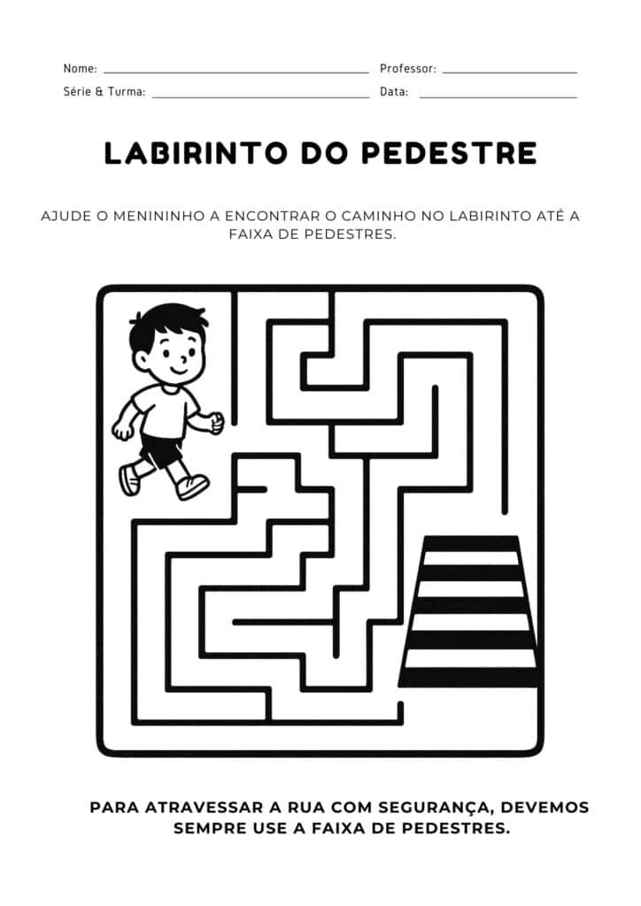 Atividade infantil sobre Trânsito para colorir, labirinto do trânsito.