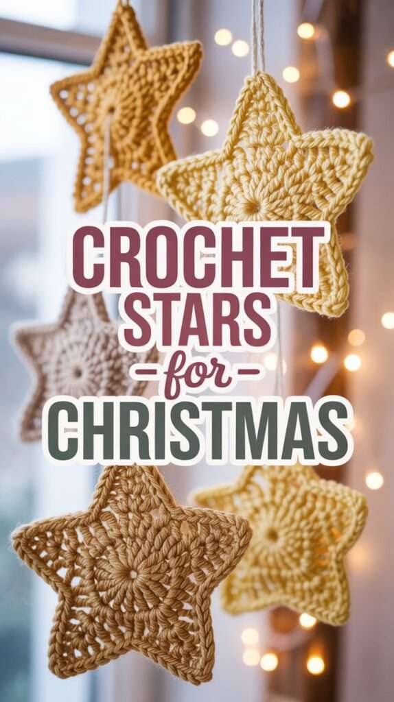 A crochet christmas stars in yellow and beige color.