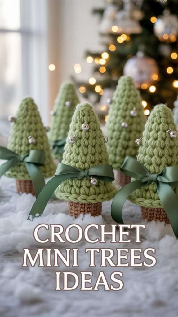A green crochet christmas trees