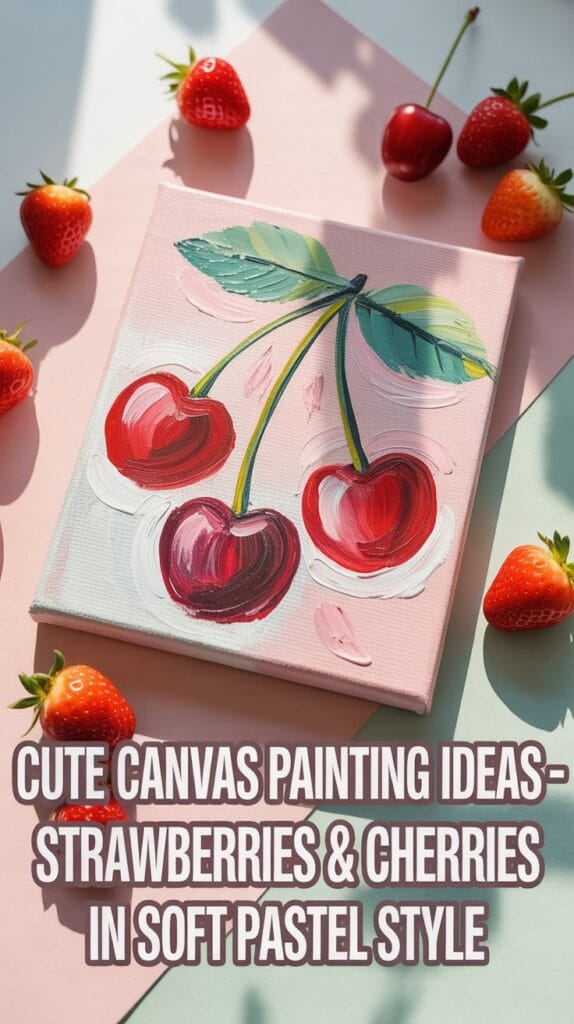 Playful cartoon fruits like strawberries,