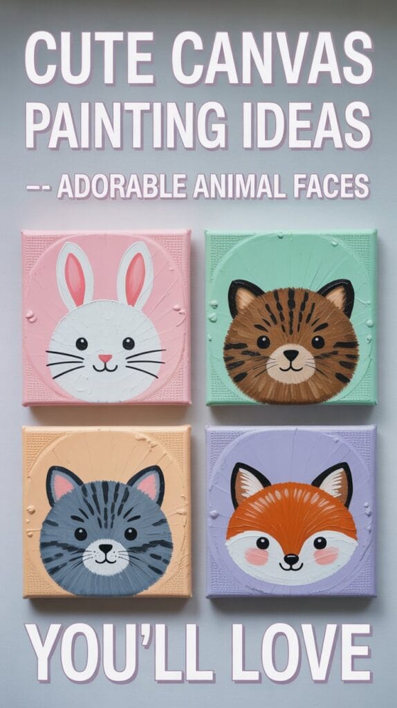 Adorable animal faces like bunnies, cats, or bears with pastel backgrounds.