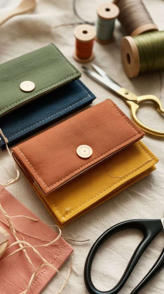 Scrap fabric wallet with colorful design 
