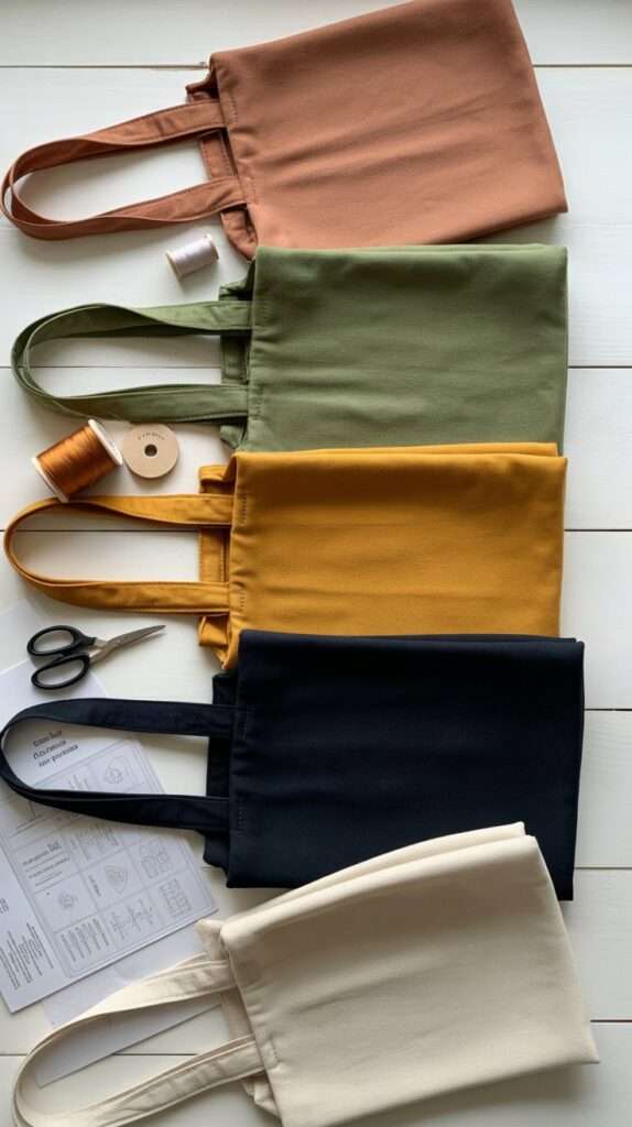 Fabric bag sewn from colorful fabric scraps with quilted texture
