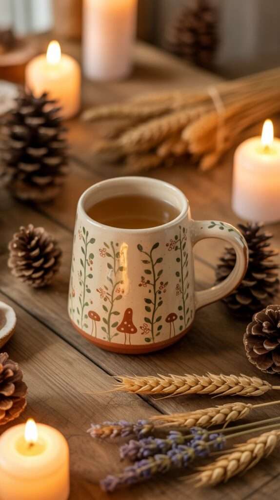 a cozy fall mug ceramic in a table