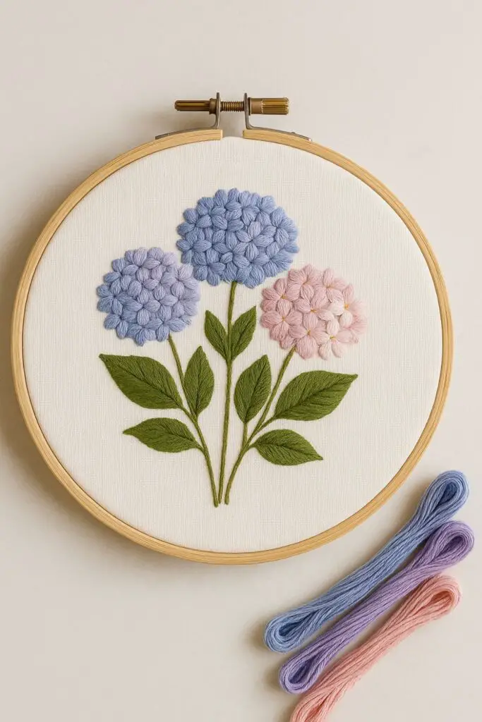 Hydrangea embroidery vintage fall colors pink