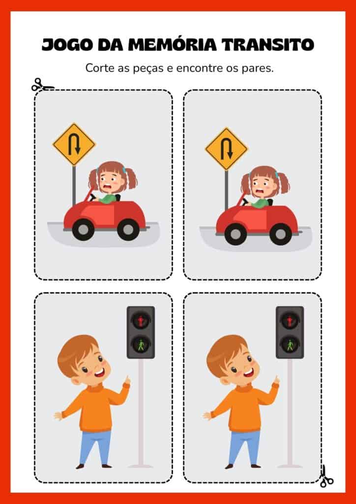 Atividade infantil sobre Trânsito, Jogo da Memória.