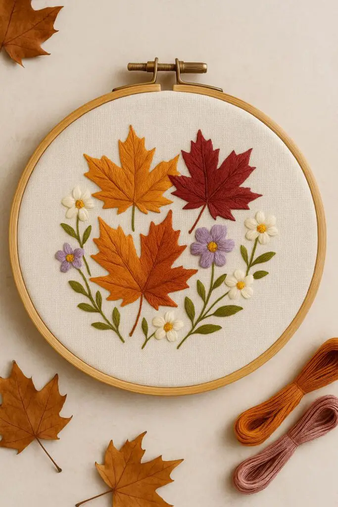 Maple leaf and flower embroidery autumn hoop