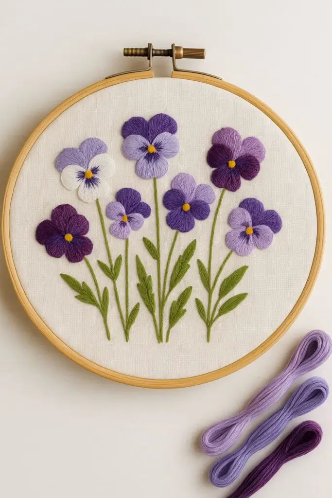 Pansy embroidery handmade tote bag with flowers