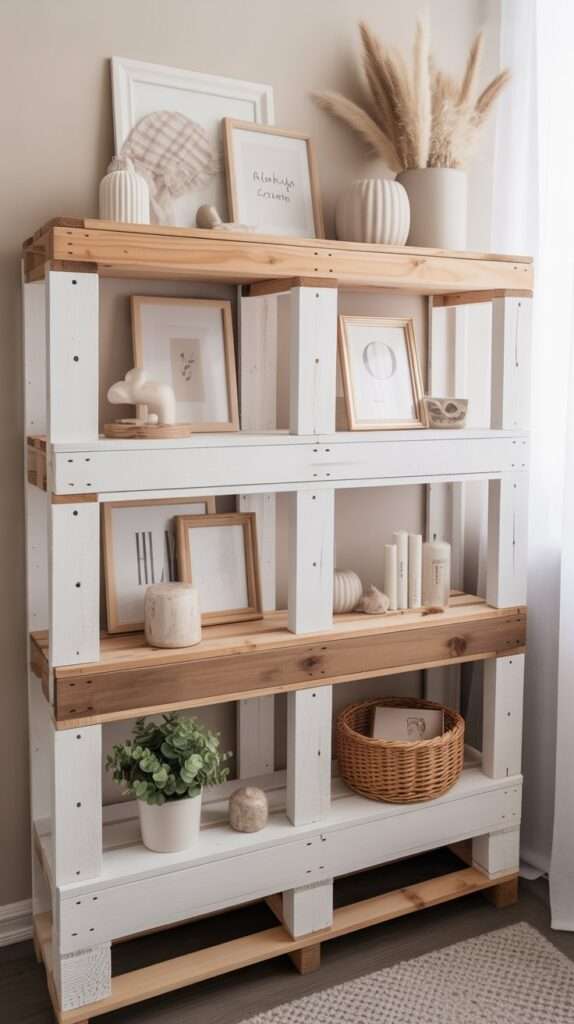 a rustic wooden hand made pallet shelf