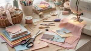 a table full of sewing projects