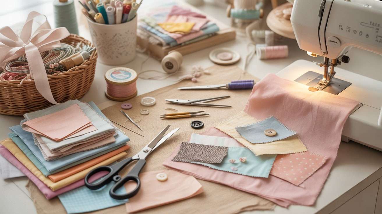 a table full of sewing projects