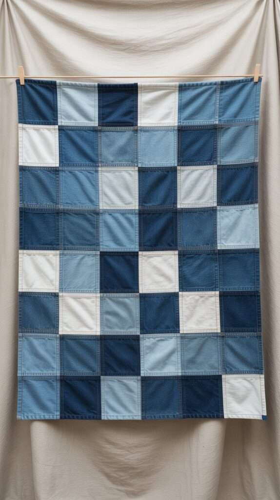 blue jeans patchwork blanket