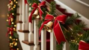 christmas staircase garland decorated