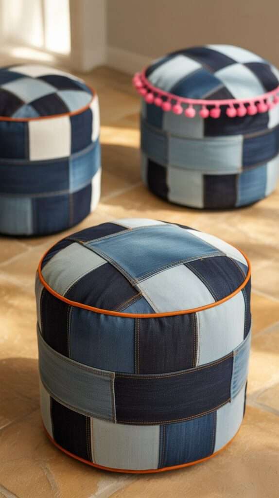 denim patchwork pouf upcycle old jean
