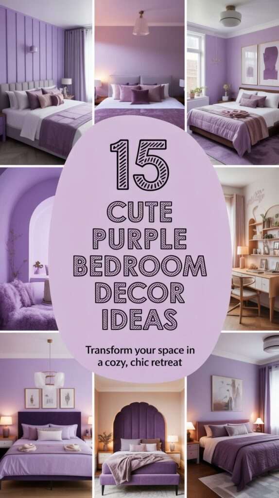 a collage with cute bedroom in the color purple