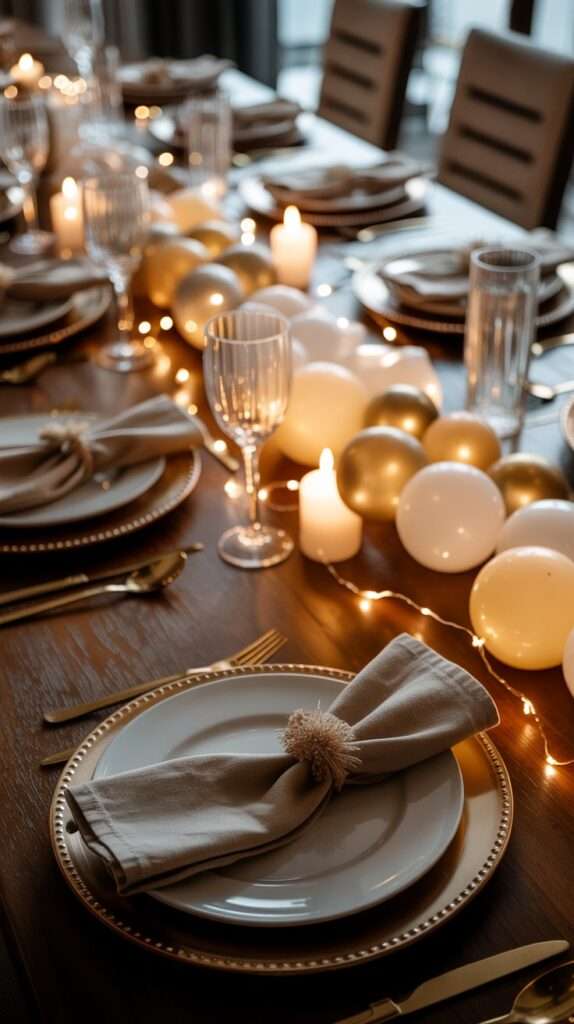 new years table runner made from baloons