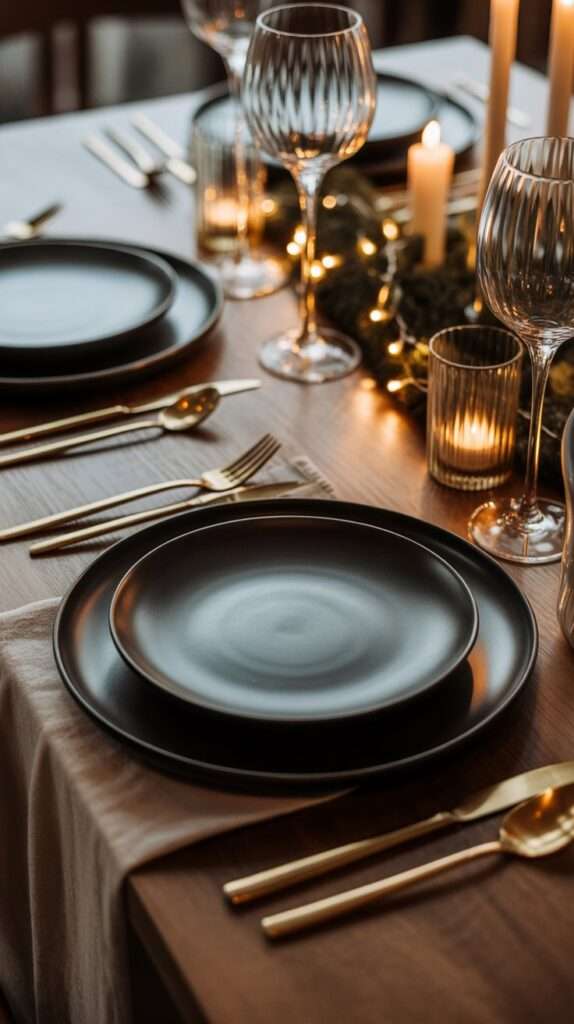 black and golden new years eve table decor