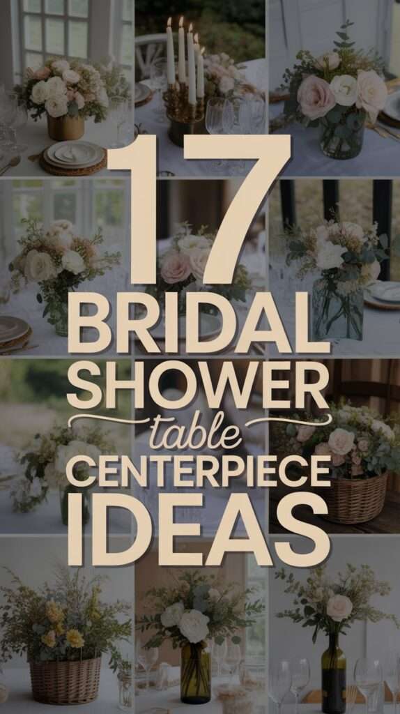 a collage of diferent types of bridal shower centerpice