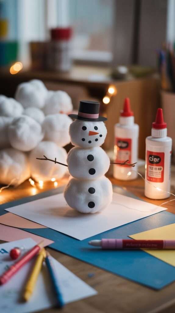 cotton ball snowman