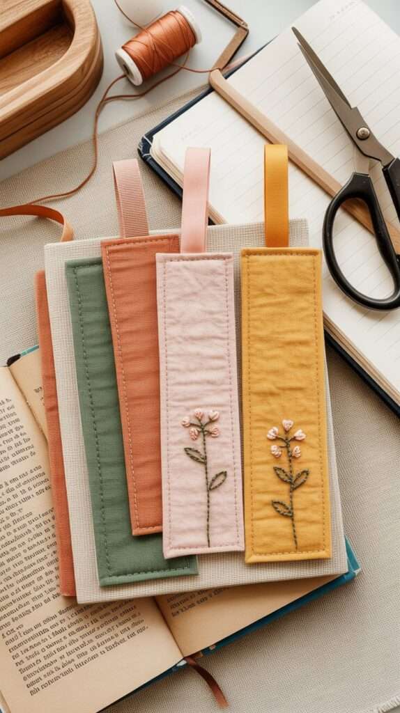 diferent style os handmade fabric scrap bookmark