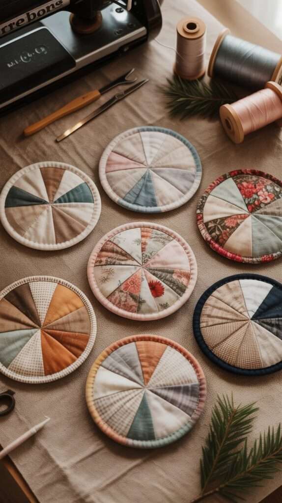 fabric patchwork mug rug handmade