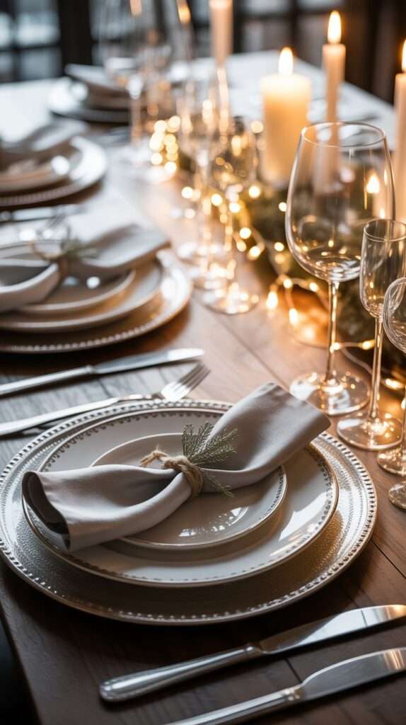 silver and white new years table decor