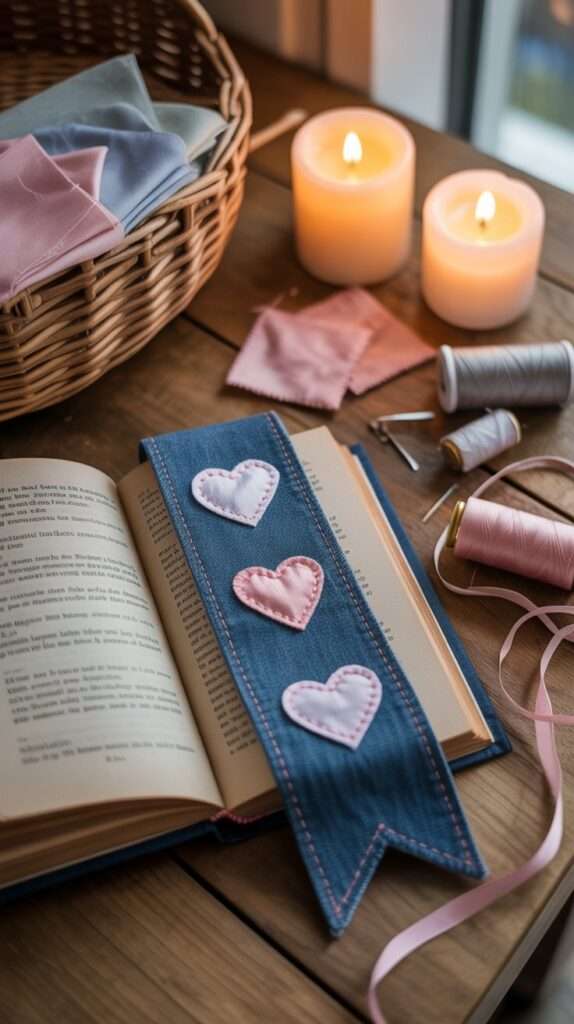 Denim fabric bookmark