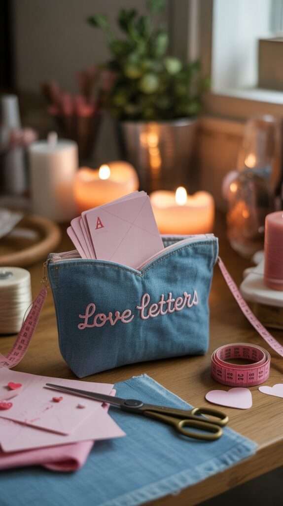 denim love letter pouch