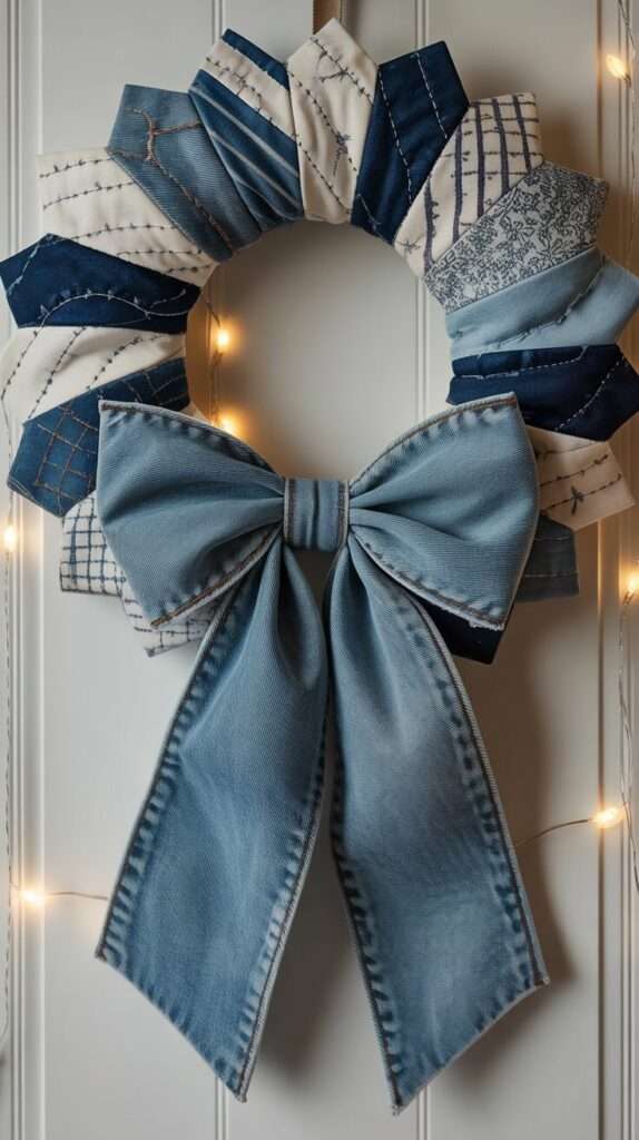 denim fabric patcwork wreath