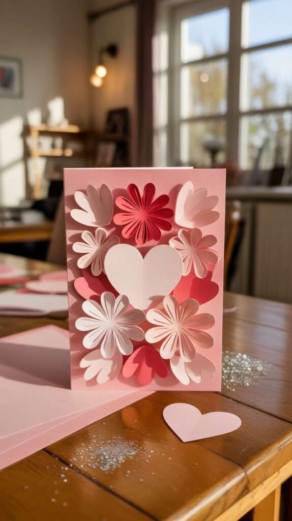 a handmade valentine paper flower card