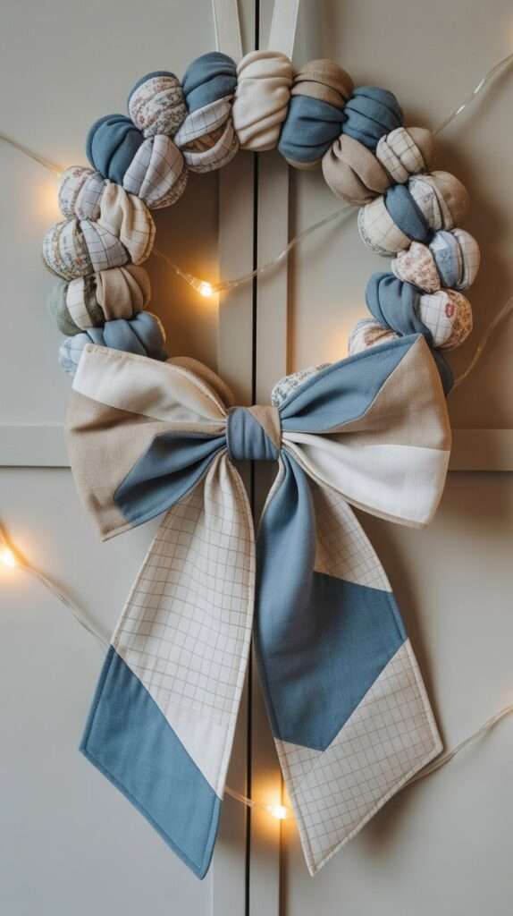 soft blue winter patchwork wreath