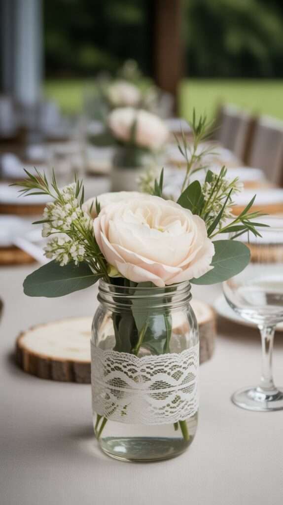 mason jars lace wrapped