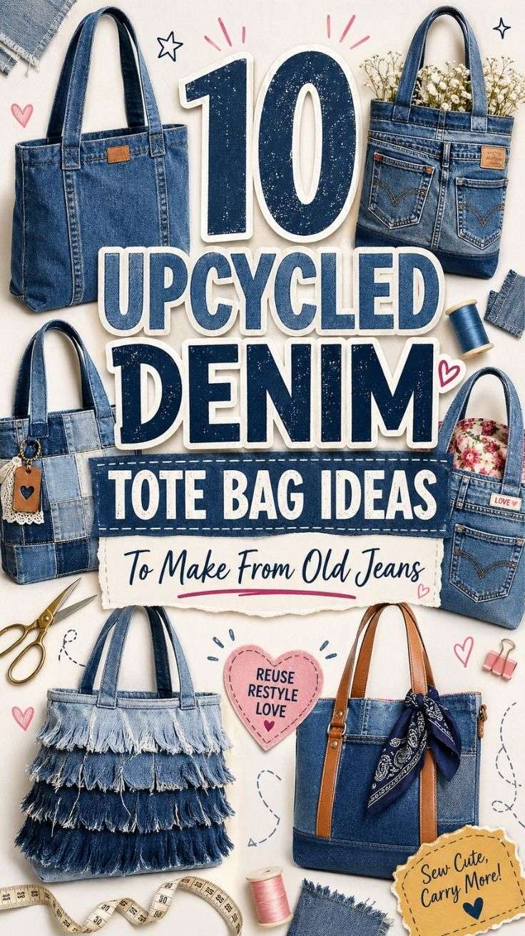 upcycled denim tote bag ideas to make from old blue jean
