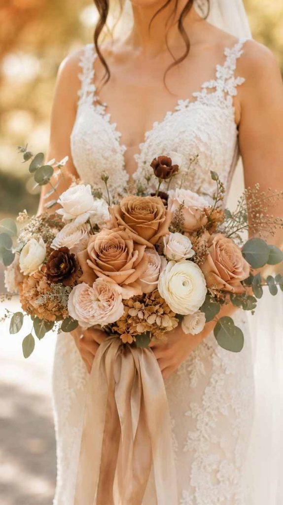 Toffee Rose Fall Wedding Bouquet