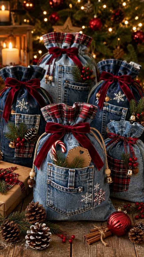 Upcycled Denim Christmas Gift Bag Ideas